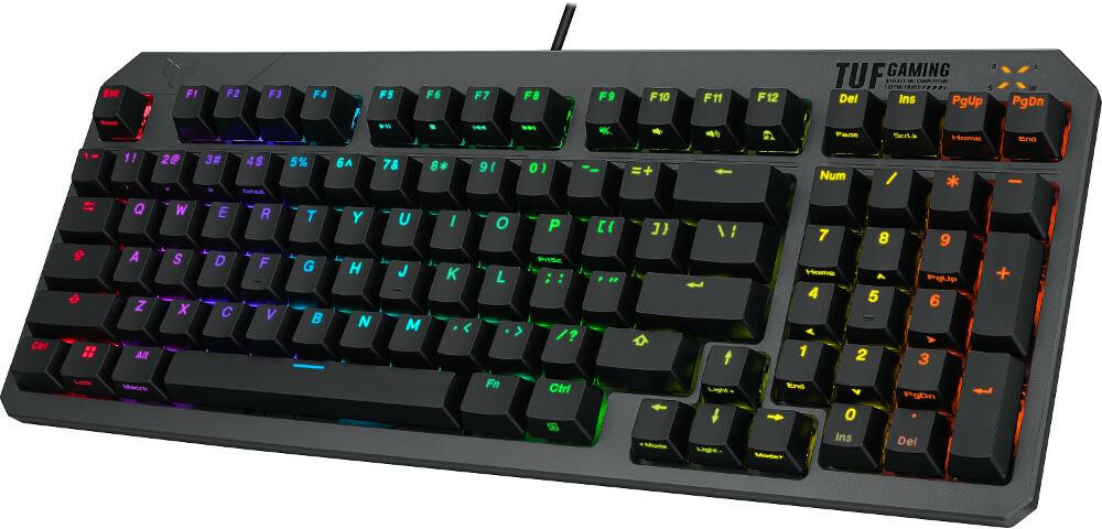 Herná klávesnica Asus TUF Gaming K3 GEN II ponúka spoľahlivé mechanické spínače a RGB podsvietenie pre maximálny herný zážitok.