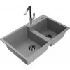 MEXEN/S MEXEN/S - Tomas granitový drez 2-bowl vrátane batérie Flora, šedá 6516-71-670401-07-B