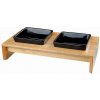 Drevený bar, 2x keramická štvorhranná miska, čierna 2 × 0,4 l/13 × 13 cm/ 36 × 7 × 19 cm