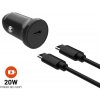 FIXED Autonabíjačka USB-C/USB-C PD 20W čierna FIXCC20N-CC-BK - Univerzálny USB-C adaptér do auta s USB-C káblom