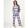 Teplé flanelové dámske kárované pyžamo Key XL Modrá / ružová