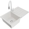 Mexen Bruno, 1-komorový granitový drez 795x495x200 mm a drezová batéria Savita, biela, 6513-20-672601-20