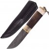 Deepeka Užitkový nůž z damaškové oceli s kostěnou/dřevěnou rukojetí a pochvou