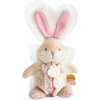 Doudou Hračka zajačik s hrkálkou a úchytom na cumlík 21 cm ružová