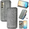 Peňaženkové kožené puzdro Cubic Grid na Samsung Galaxy S24 5G - Sivá