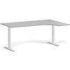 Rohový výškovo nastaviteľný stôl, 180x120 cm, 2 motory, L/P, biela podnož, sivá
