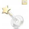 Šperky eshop - Piercing zo žltého 14K zlata do ucha, nosa, pery - malá hviezdička, priesvitný Bioflex S1GG251.10