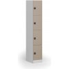 Šatníková skrinka S1 s úložnými boxmi, 4 boxy, 1850 x 300 x 500 mm, demont, zámok s čítačkou RFID kariet, béžové dvere