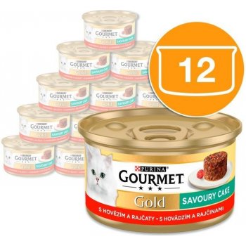 Gourmet GOLD Savoury Cake s hovädzinou a rajčinami 12 x 85 g