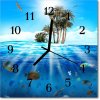 Sklenené hodiny štvorcové Rybie ostrov 30x30 cm