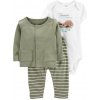 Carter's Set 3dielny body kr. rukáv kardigán tepláky Green Stripes chlapec