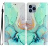 Peňaženkové kožené puzdro DRAWING na iPhone 15 Pro Max - Green Marble