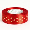 Stuha saténová so srdiečkami - 23 m x 2,5 cm : červená