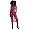 Ouch! Glow in the Dark Long Sleeve Crop Top and Long Skirt Neon Pink