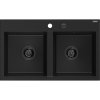Mexen Hektor žulový drez 2-komorový 800 x 480 mm, čierny, sifón čierny - 6521802000-77-B