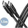 AXAGON BUCM-CM15AB, HQ kábel USB-C USB-C, 1.5m, USB 2.0, PD 60W 3A, ALU, oplet, čierny