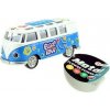 Teddies Autobus retro kov/plast 12 cm na batérie so zvukom a so svetlom na spätné natiahnutie