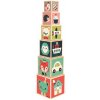 Skládací dřevěná pyramida Zvířata Čísla Věci Janod čtvercová 6 dílů od 1 roku
