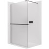 CERANO - Sprchová zástena Walk-in Onyx Round Ľ/P - 8 mm + polička/držiak na uteráky - guľatá vzpera - čierna matná, mliečne sklo - 120x200 cm