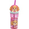 Fľaša so slamkou Tlapková patrola ružová
