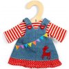 Bigjigs Toys Džínsové šaty s trakmi a pruhovaným tričkom pre bábiku 28 cm