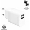 FIXED Set sieťovej nabíjačky s 2xUSB výstupom a USB/USB-C kábla biela / 17W SMART Rapid Charge (FIXC17N-2UC-WH)