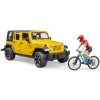 Jeep Wrangler Rubicon s horským bicyklom a figúrkou cyklistu Bruder 02543