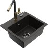 Mexen Milo, 1-komorový granitový drez 435x410x171 mm a drezová batéria Flora, čierna-zlatá metalíza, 6505-75-670401-57-B