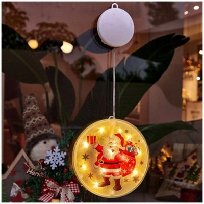 Grugen Vianočná dekorácia do okien LED guľatá vitráž na batérie Santa