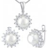 Silvego Strieborné šperky s prírodnou bielou perlou - náušnice a prívesok LPS0156