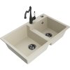 Mexen Tomas, granitový drez 800x500x190 mm, 2-komorový a drezová batéria Carla, béžová, 6516-69-670700-70