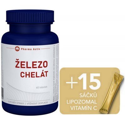 PHARMA ACTIV Železo chelát 60 kapsúl + liposomal vitamín C 15 vrecúšok