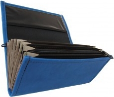 Čašnícka peňaženka 2 zipsy koženka 2 zipy naproti sobě 3 pinové zapínání Ne modrá Kovové zipy Ano modrá
