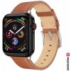 Remienok Swissten pre Apple Watch kožený 42 - 44 - 45 - 49 mm hnedý (strieborná pracka a strieborné pútko)