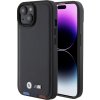 BMW kožený Stamp Tricolor kryt na iPhone 15 – čierny KF2345406