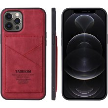Púzdro Taokkim ochranné z PU kože s kapsou v retro štéle iPhone 13 Pro - červené