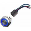 LED vodotesný spínač 30mm s aretáciou - modré podsvietenie, 12 - 24V