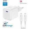 SWISSTEN SÍŤOVÝ ADAPTÉR GaN 1x USB-C 35W POWER DELIVERY BÍLÝ + DATOVÝ KABEL USB-C/USB-C 1,2 M BÍLÝ 22070220