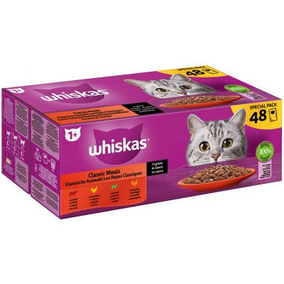 Jumbobalenie Whiskas 1+ Adult kapsičky 144 x 85 g - klasický výber v omáčke