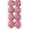 Gule MagicHome Vianoce, 8 ks, 6 cm, červené s bielym ornamentom, s glitrami, na vianočný stromček