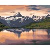 ZUTY Maľovanie podľa čísel - VÝCHOD SLNKA NA JAZERE BACHALPSEE Rámovanie: vypnuté plátno na rám, Rozmer: 80x100 cm