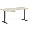 Ergonomický výškovo nastaviteľný stôl, 160x120 cm, 1 motor, L/P, čierna podnož, breza