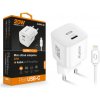 Aligator Mini šikovný sieťový adaptér, Power Delivery 20W, USB-C/Lightning kábel, biela