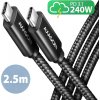 Axagon BUCM2-CM25AB Ladekabel USB-C zu USB-C 2.0, 2,5 m, PD 240 W 5 A, ALU - Schwarz - 2,5 Meter langes USB-C zu USB-C Kabel USB kábel USB 2.0 USB C Čierna
