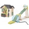 Set domček pre záhradníka so super Megagliss šmykľavkou 2v1 Garden House Life Smoby rozšíriteľný s basketbalom s vodnou hrou