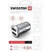 Swissten CL adaptér do auta 2x USB 4,8A metal strieborný
