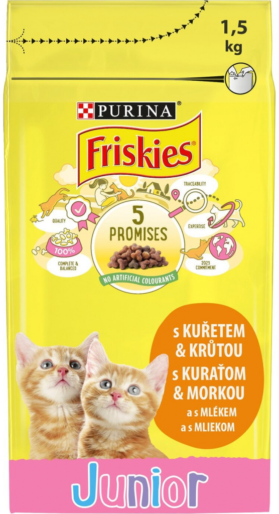 Friskies Junior s lahodnou kombináciou kuraťa a morky s mliekom a so zeleninou 1,5 kg