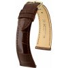 Remienok Hirsch London Alligator - tmavohnedý, lesklý - 17 mm - L – Štandardná dĺžka (doporučujeme) - 16 mm - Strieborná + 5 rokov záruka a darček ZADARMO