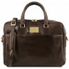 Kožená taška na notebook s predným vreckom Urbino - Tuscany Leather Farba: Tmavohnedá