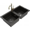 MEXEN/S MEXEN/S - Mario granitový drez 2-bowl vrátane batérie Carla, čierna/zlatá metalik 6504-75-670700-50-B